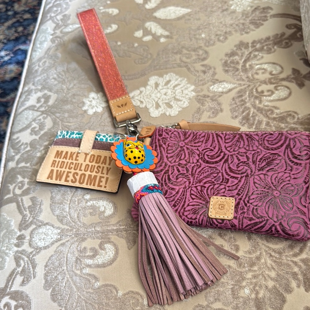Consuela Pink and Tan Clutch with Wristlet